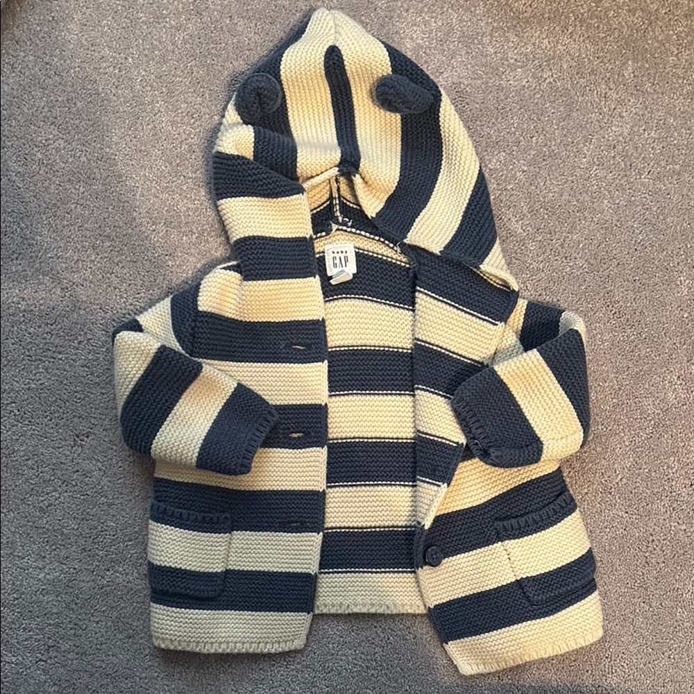 GAP Navy and Cream Striped Hooded Sweater